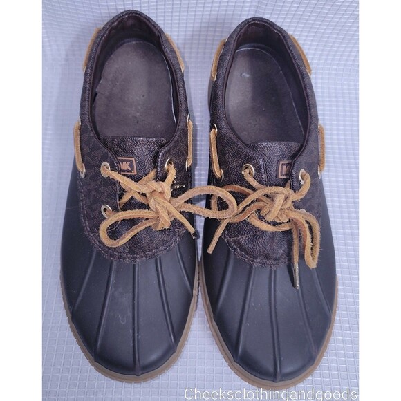 Michael Kors Hyde Signature Brown MK Logo Duck Boot Rainboots Women's size 7 - Picture 3 of 11